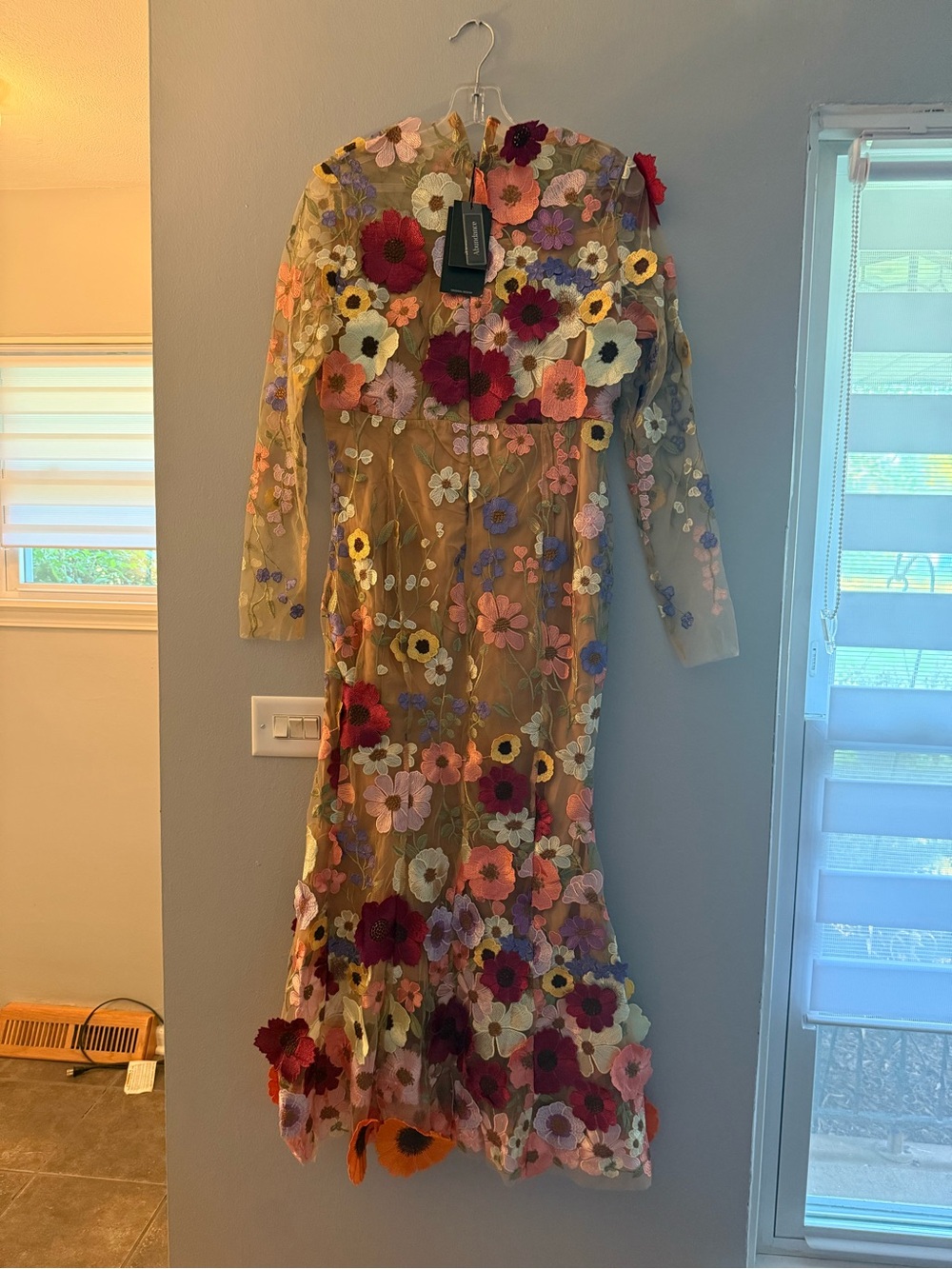 Embroidered Floral Sheer Maxi Dress – Multicolor on Nude - Picture 5 of 8